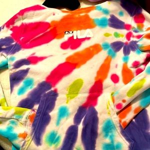 A size medium tie-dye Fila hoodie